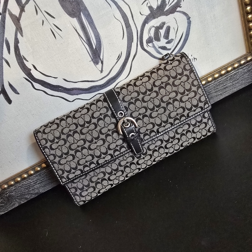 Vintage Coach Signature Canvas Classic Tri Fold Long Wallet